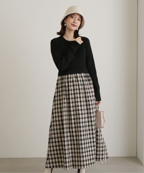 N.（N. Natural Beauty Basic）（エヌエヌナチュラルビューティーベーシック）の「◆◇長袖リブニットドッキングワンピース（ワンピース・レディース・ブラック/グレー・SMALL/MEDIUM）」の8枚目の写真