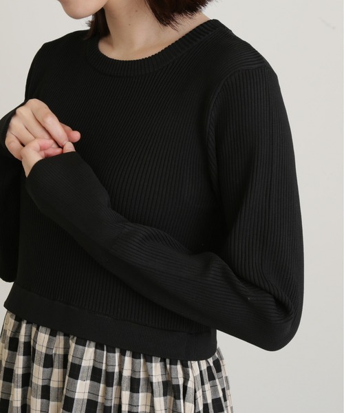N.（N. Natural Beauty Basic）（エヌエヌナチュラルビューティーベーシック）の「◆◇長袖リブニットドッキングワンピース（ワンピース・レディース・ブラック/グレー・SMALL/MEDIUM）」の11枚目の写真