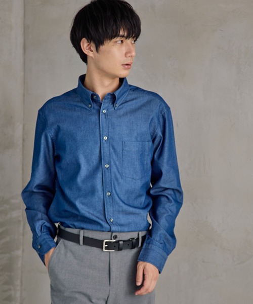 ikka デニムシャツ Lサイズ（ikka デニムシャツ 五分袖 ブルー系）