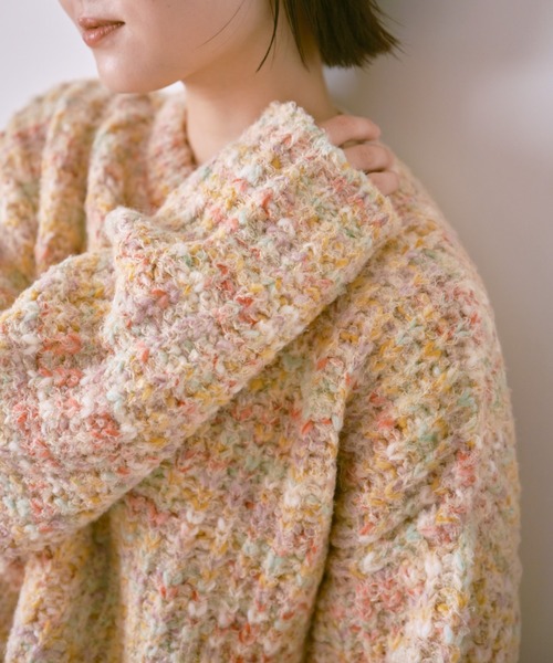 ニット セーター ミックスフェザーリボンアンサンブルニット レディース 6color/XS-LLsize》リボン取り外し2WAY フェザーリボンニット
