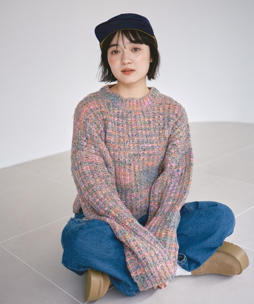 ニット・セーター HUE Mix Knit (4color) BBW18 セール】カラフルミックスフェザーニット(ニット/セーター