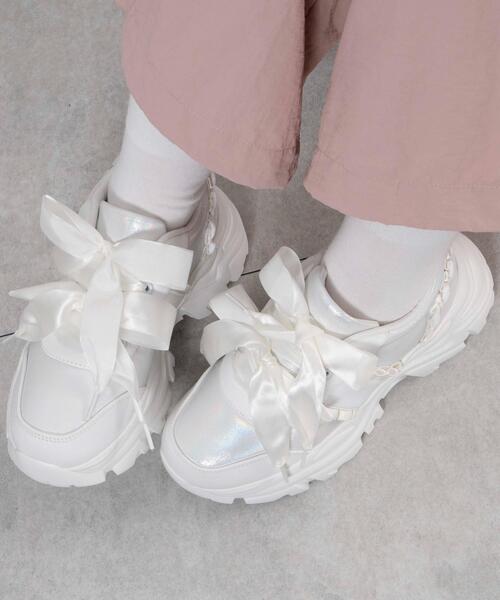 WEGO（ウィゴー）の「WEGO/ダブルリボン厚底ダッドスニーカー（スニーカー・レディース・ホワイト/ブラック/シルバー・LARGE/MEDIUM）」の12枚目の写真