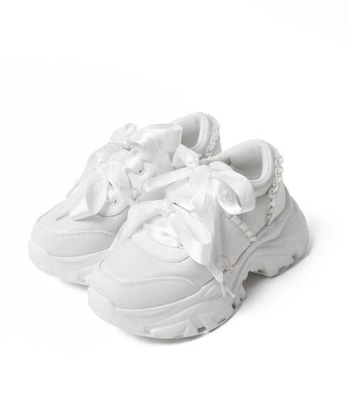 WEGO（ウィゴー）の「WEGO/ダブルリボン厚底ダッドスニーカー（スニーカー・レディース・ホワイト/ブラック/シルバー・LARGE/MEDIUM）」の10枚目の写真