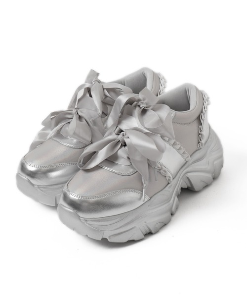 WEGO（ウィゴー）の「WEGO/ダブルリボン厚底ダッドスニーカー（スニーカー・レディース・ホワイト/ブラック/シルバー・LARGE/MEDIUM）」の16枚目の写真