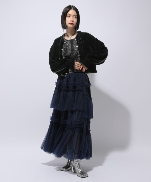 HARE（ハレ）の「ハイショクラインチャイナモールカーディガン(HARE)（カーディガン/ボレロ・レディース・パープル/ブラック・FREE）」の3枚目の写真