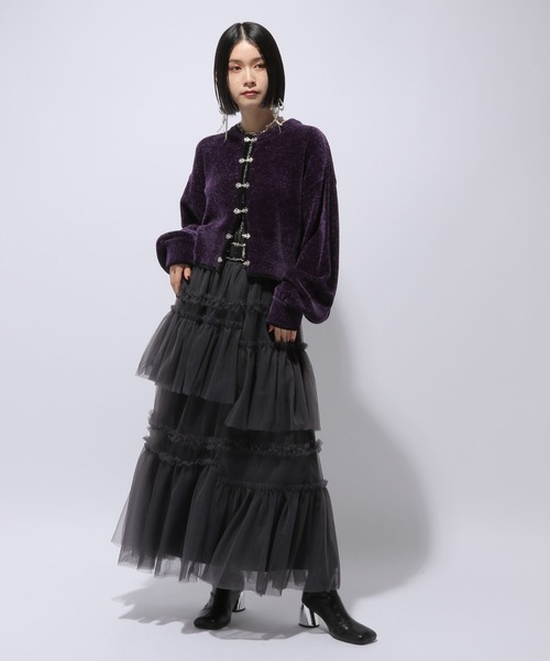 HARE（ハレ）の「ハイショクラインチャイナモールカーディガン(HARE)（カーディガン/ボレロ・レディース・パープル/ブラック・FREE）」の4枚目の写真