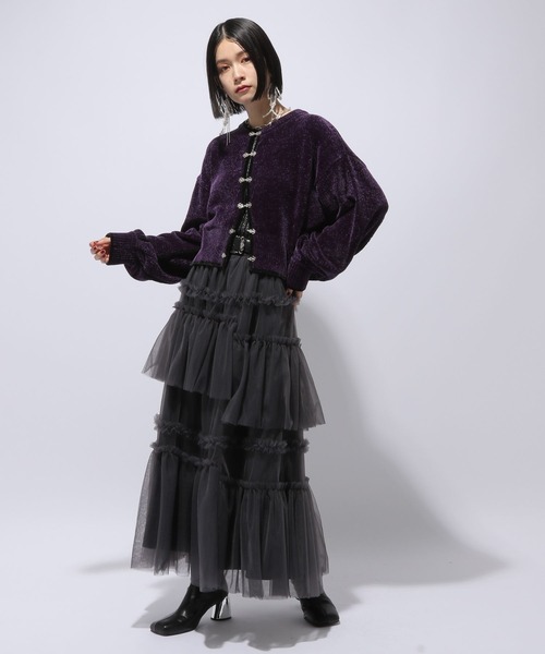 HARE（ハレ）の「ハイショクラインチャイナモールカーディガン(HARE)（カーディガン/ボレロ・レディース・パープル/ブラック・FREE）」の5枚目の写真