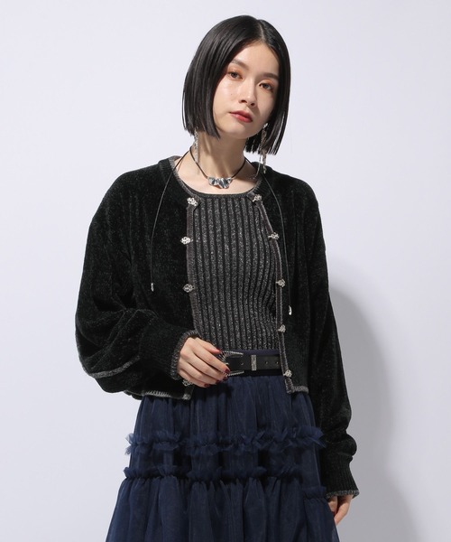 HARE（ハレ）の「ハイショクラインチャイナモールカーディガン(HARE)（カーディガン/ボレロ・レディース・パープル/ブラック・FREE）」の6枚目の写真