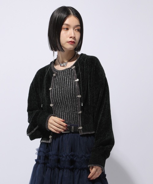 HARE（ハレ）の「ハイショクラインチャイナモールカーディガン(HARE)（カーディガン/ボレロ・レディース・パープル/ブラック・FREE）」の7枚目の写真