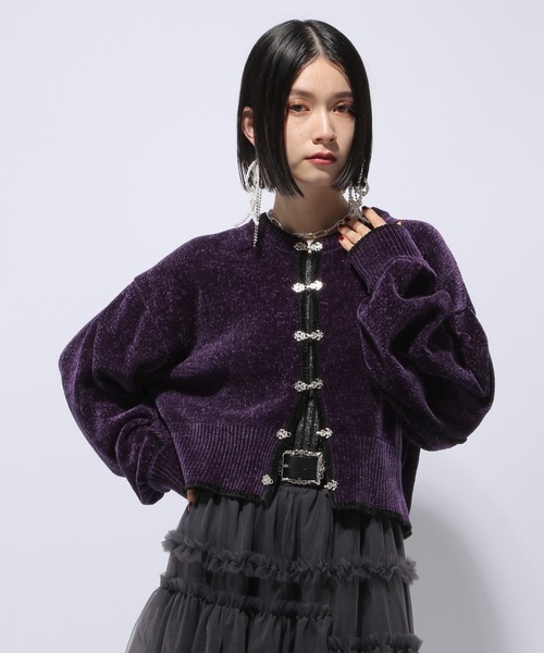 HARE（ハレ）の「ハイショクラインチャイナモールカーディガン(HARE)（カーディガン/ボレロ・レディース・パープル/ブラック・FREE）」の8枚目の写真