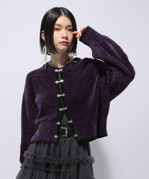 HARE（ハレ）の「ハイショクラインチャイナモールカーディガン(HARE)（カーディガン/ボレロ・レディース・パープル/ブラック・FREE）」の9枚目の写真