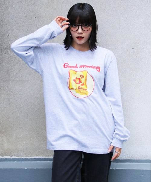 UNIT CHEST(ユニットチェスト)の「【UNIT CHEST】unique unisex long sleeve T-shirt/ユニークユニセックス ロンT OIF designer eggs コラボ Goodmorning by KOTONA TATEISHI(Tシャツ/カットソー・レディース・ホワイト/杢グレー/ブラック・L/M/S)」の3枚目の写真