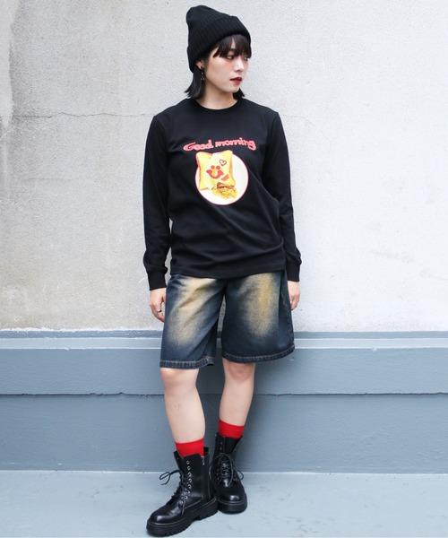 UNIT CHEST(ユニットチェスト)の「【UNIT CHEST】unique unisex long sleeve T-shirt/ユニークユニセックス ロンT OIF designer eggs コラボ Goodmorning by KOTONA TATEISHI(Tシャツ/カットソー・レディース・ホワイト/杢グレー/ブラック・L/M/S)」の2枚目の写真