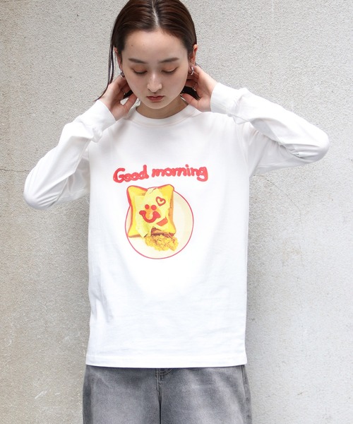 UNIT CHEST(ユニットチェスト)の「【UNIT CHEST】unique unisex long sleeve T-shirt/ユニークユニセックス ロンT OIF designer eggs コラボ Goodmorning by KOTONA TATEISHI(Tシャツ/カットソー・レディース・ホワイト/杢グレー/ブラック・L/M/S)」の7枚目の写真