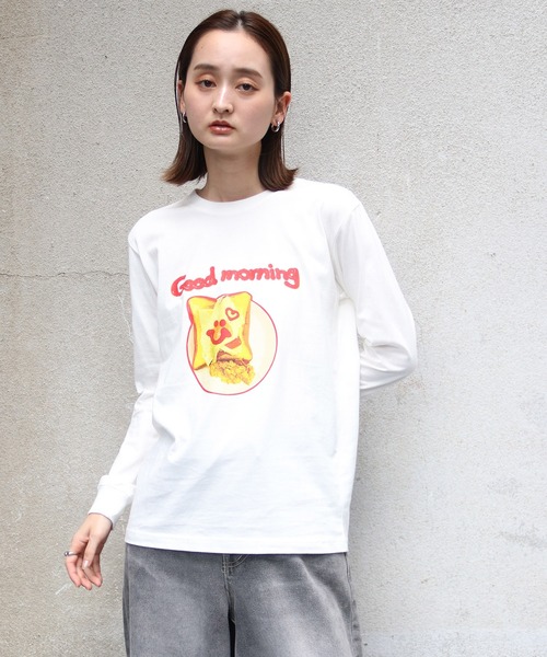 UNIT CHEST(ユニットチェスト)の「【UNIT CHEST】unique unisex long sleeve T-shirt/ユニークユニセックス ロンT OIF designer eggs コラボ Goodmorning by KOTONA TATEISHI(Tシャツ/カットソー・レディース・ホワイト/杢グレー/ブラック・L/M/S)」の8枚目の写真