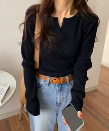 Girly Doll | キーネックリブニット(ニット/セーター)