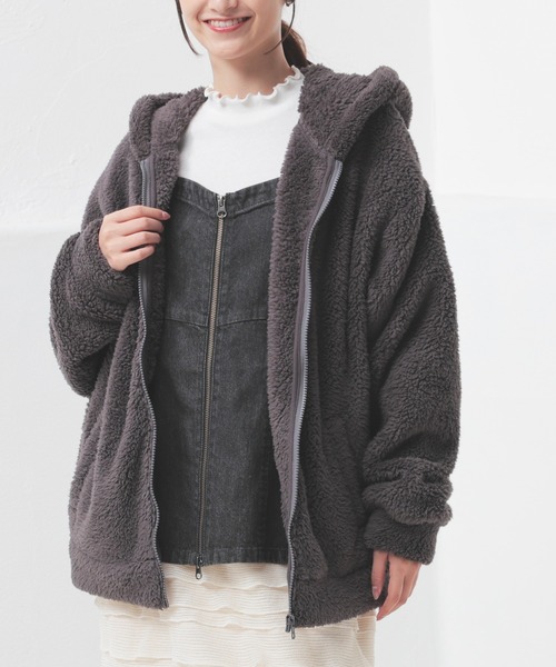 Honeys（ハニーズ）の「【ハニぽか】ボアジップパーカー（パーカー・レディース・アイボリー/グレイッシュブルー/スミクロ/モカ/ベージュ・S/M/L/LL）」の3枚目の写真