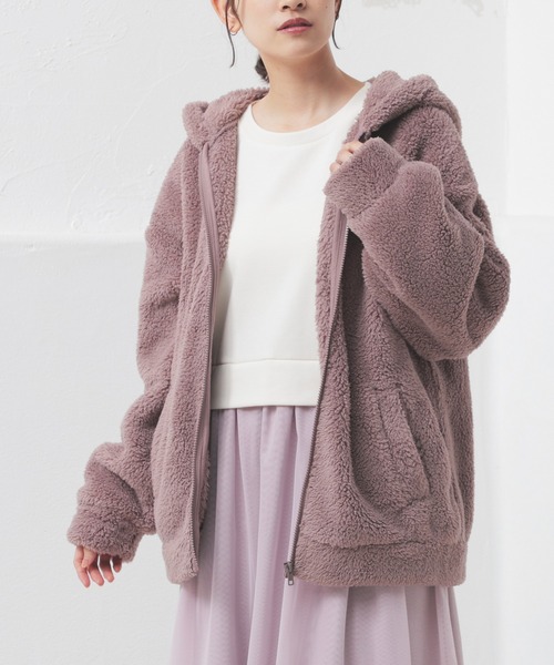 Honeys（ハニーズ）の「【ハニぽか】ボアジップパーカー（パーカー・レディース・アイボリー/グレイッシュブルー/スミクロ/モカ/ベージュ・S/M/L/LL）」の4枚目の写真