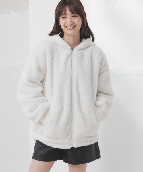 Honeys（ハニーズ）の「【ハニぽか】ボアジップパーカー（パーカー・レディース・アイボリー/グレイッシュブルー/スミクロ/モカ/ベージュ・S/M/L/LL）」の21枚目の写真