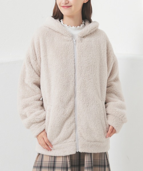 Honeys（ハニーズ）の「【ハニぽか】ボアジップパーカー（パーカー・レディース・アイボリー/グレイッシュブルー/スミクロ/モカ/ベージュ・S/M/L/LL）」の11枚目の写真