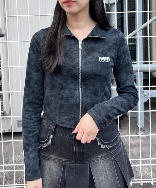 Figments(フィグメンツ)の「ブローチ付きダブルZIPロングスリーブトップス(Tシャツ/カットソー・レディース・スミクロ/ダークグレー・FREE)」の2枚目の写真