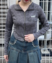 ブローチ付きダブルZIPロングスリーブトップス