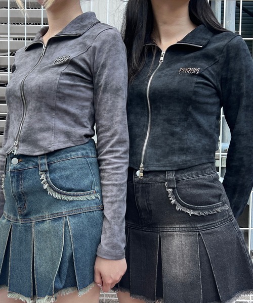 Figments(フィグメンツ)の「ブローチ付きダブルZIPロングスリーブトップス(Tシャツ/カットソー・レディース・スミクロ/ダークグレー・FREE)」の7枚目の写真