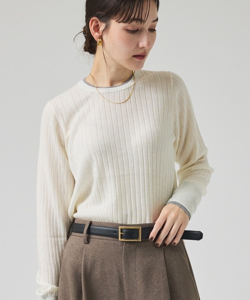 qualite(カリテ)の「レイヤードワイドリブニット/秋服/冬服/オフィスカジュアル/モックネック(ニット/セーター・レディース・オフホワイト/ブルー/グレー・フリー)」の2枚目の写真