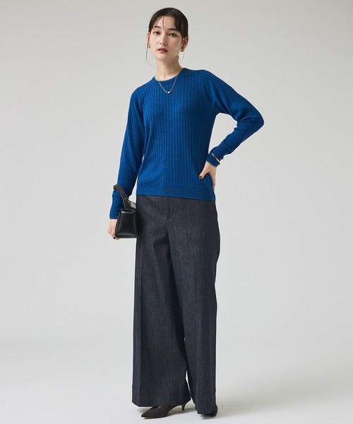 qualite(カリテ)の「レイヤードワイドリブニット/秋服/冬服/オフィスカジュアル/モックネック(ニット/セーター・レディース・オフホワイト/ブルー/グレー・フリー)」の4枚目の写真