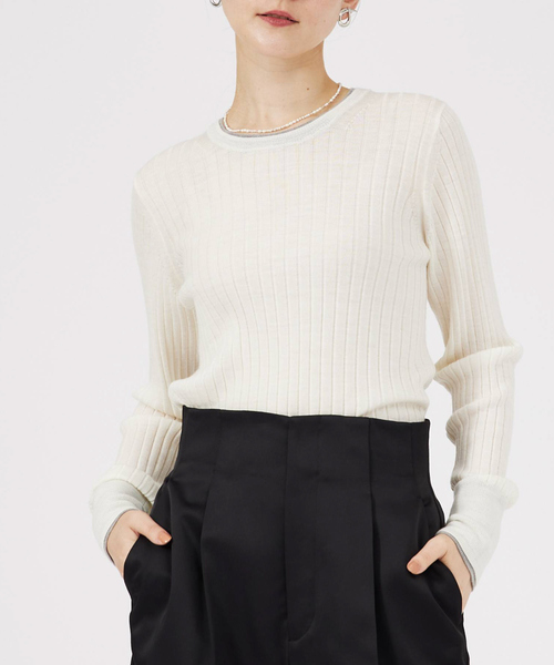 qualite(カリテ)の「レイヤードワイドリブニット/秋服/冬服/オフィスカジュアル/モックネック(ニット/セーター・レディース・オフホワイト/ブルー/グレー・フリー)」の8枚目の写真