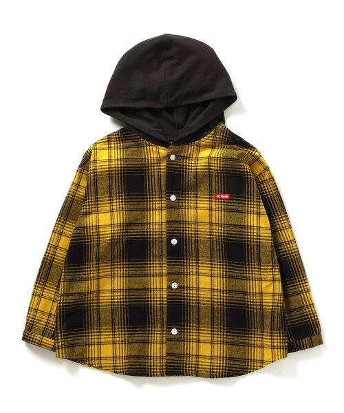 BREEZE(ブリーズ)の「【BREEZE NEW JACK】先染めチェックフードシャツ(シャツ/ブラウス・キッズ・イエロー/ブラック・90/100/110/120/130/140/150/160)」の1枚目の写真