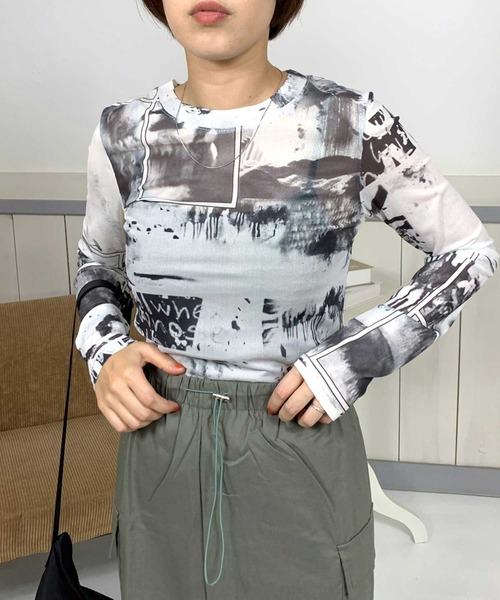CRB(シーアールビー)の「ネットクルーロンT(Tシャツ/カットソー・レディース・ホワイト×ブラック/ホワイト×グリーン/ライム/オレンジ/ベージュ/ブラック・F)」の17枚目の写真