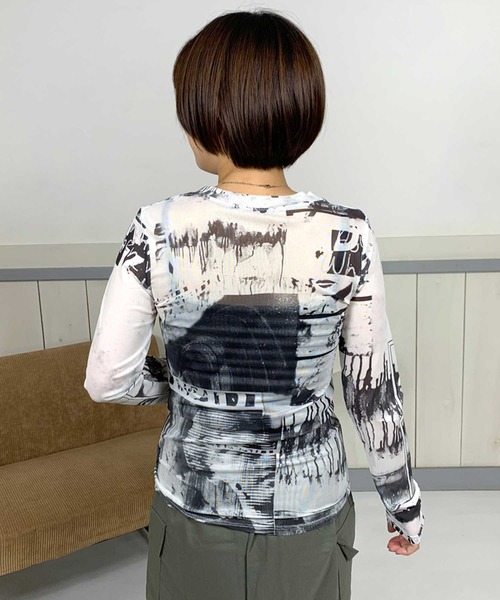 CRB(シーアールビー)の「ネットクルーロンT(Tシャツ/カットソー・レディース・ホワイト×ブラック/ホワイト×グリーン/ライム/オレンジ/ベージュ/ブラック・F)」の20枚目の写真