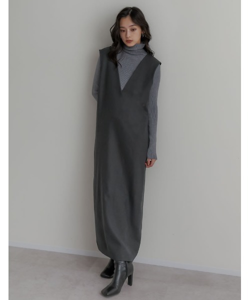 セール】[低身長サイズ有]前後2WAYポケット付き微起毛ツイルVネック