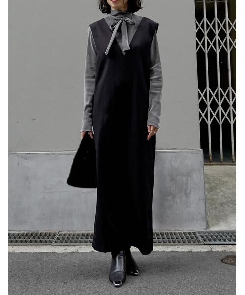 低身長サイズ有]前後2WAYポケット付き微起毛ツイルVネックジャンパー