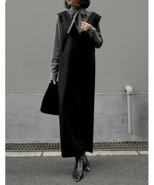 低身長サイズ有]前後2WAYポケット付き微起毛ツイルVネックジャンパー