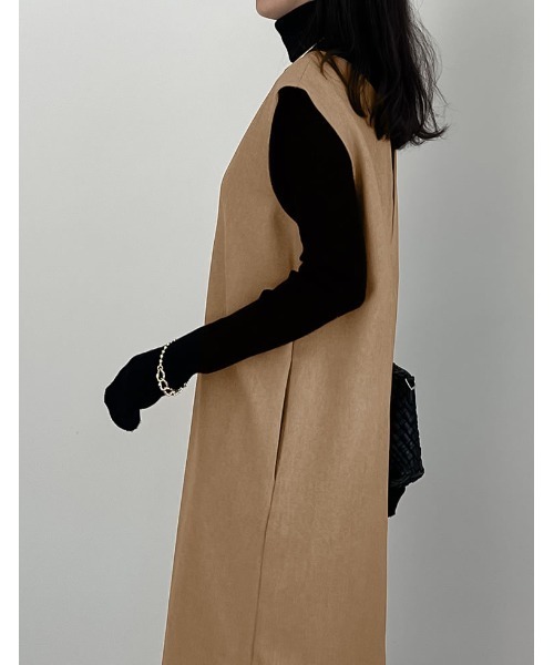 Re:EDIT（リエディ）の「[低身長サイズ有]前後2WAYポケット付き微起毛ツイルVネックジャンパースカート（ジャンパースカート・レディース・ブラック/ベージュ/アイボリー/チャコールグレー・SHORT/MEDIUM/LARGE）」の22枚目の写真