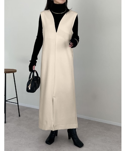 低身長サイズ有]前後2WAYポケット付き微起毛ツイルVネックジャンパー