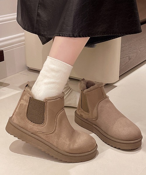 サイドゴア 裏ボア ムートン風 ショート ブーツ（ブーツ）｜Lace