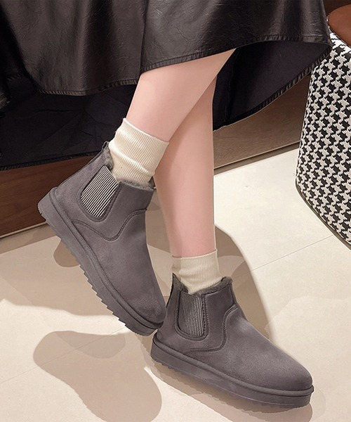 セール】サイドゴア 裏ボア ムートン風 ショート ブーツ（ブーツ