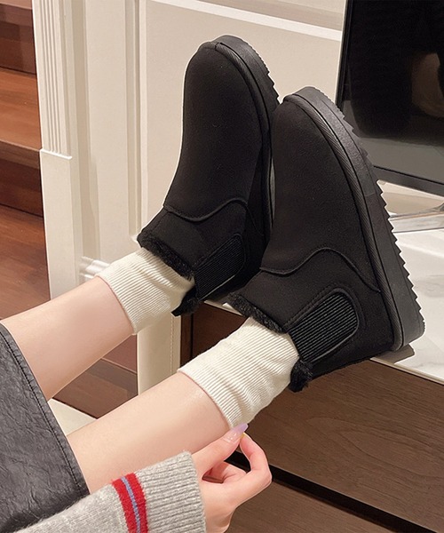 セール】サイドゴア 裏ボア ムートン風 ショート ブーツ（ブーツ