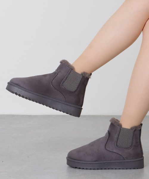 セール】サイドゴア 裏ボア ムートン風 ショート ブーツ（ブーツ