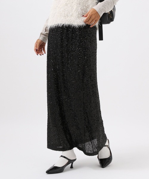 BAYFLOW（ベイフロー）の「[トレンドライクなスパンコール刺繍]スパンコールスカート（スカート・レディース・ベージュ/ブラック・FREE）」の5枚目の写真