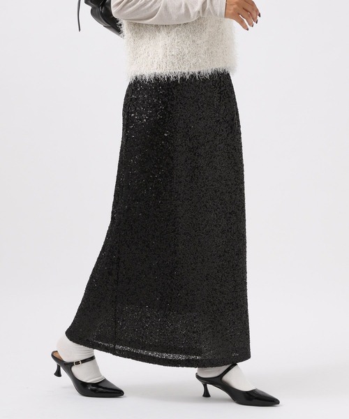 BAYFLOW（ベイフロー）の「[トレンドライクなスパンコール刺繍]スパンコールスカート（スカート・レディース・ベージュ/ブラック・FREE）」の6枚目の写真