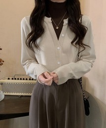 レイヤード風 ニットトップス ハイネック