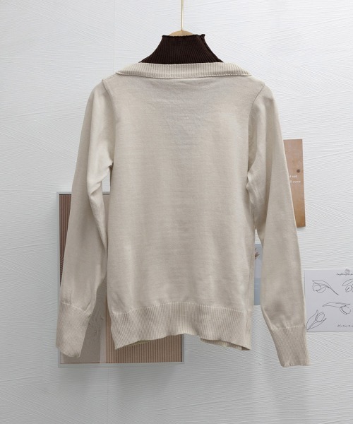 Miniministore(ミニミニストア)の「レイヤード風 ニットトップス ハイネック(ニット/セーター・レディース・ライトベージュ/ブラック・FREE)」の14枚目の写真