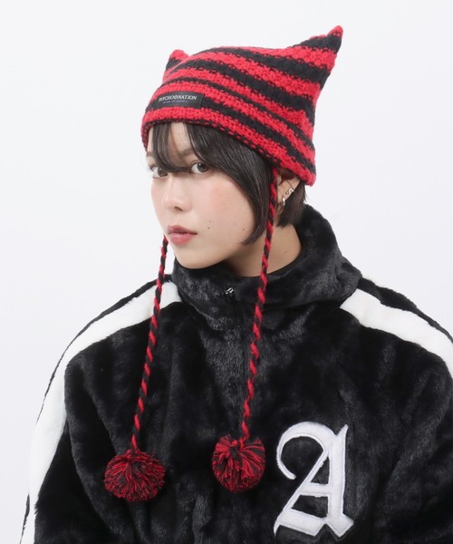 セール】PSYCHO NATION（サイコネーション）猫耳ボーダーニット帽