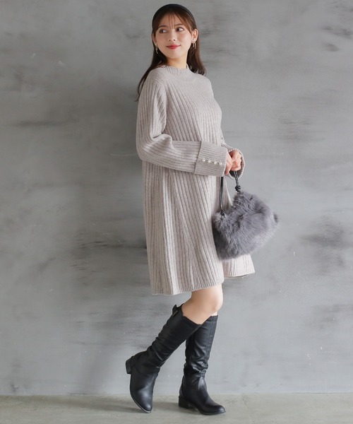 ASTORIA ODIER（アストリアオディール）の「ミルドライクワイドリブニットワンピース（ワンピース・レディース・モカ/ホワイト/ライトグレー・MEDIUM）」の6枚目の写真