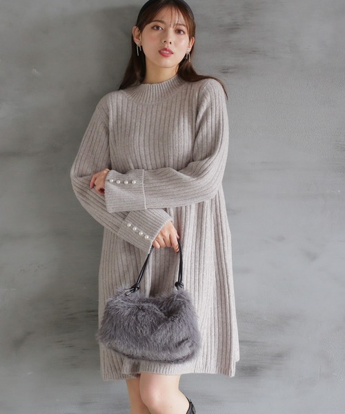 ASTORIA ODIER（アストリアオディール）の「ミルドライクワイドリブニットワンピース（ワンピース・レディース・モカ/ホワイト/ライトグレー・MEDIUM）」の8枚目の写真