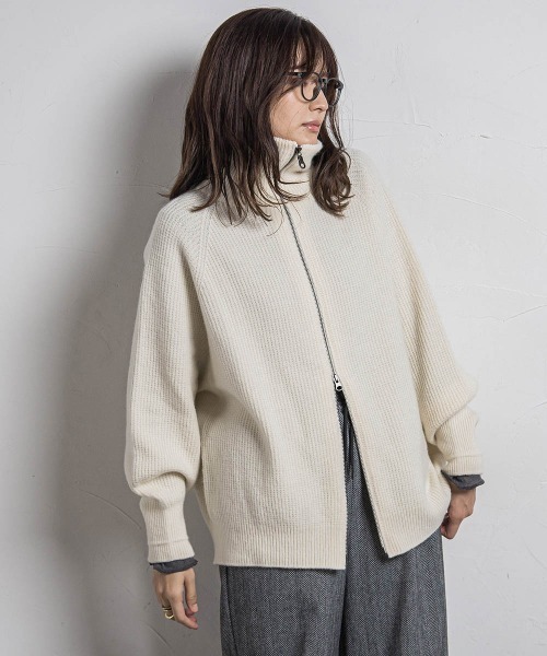 【セール】【カタログ掲載】カシミヤブレンドダブルジップニットブルゾン≪手洗い可能≫（ニット/セーター）｜MAYSON GREY（メイソングレイ）
